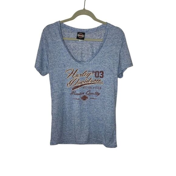 Harley-Davidson Tops - Harley Davidson Women's V-Neck T-Shirt Blue Short Sleeve Size XL